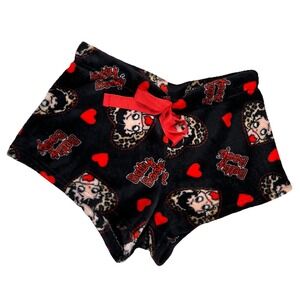 Betty Boop Plush Lounge Shorts Women's Sz M Cozy Hearts Comfy Sleep‎ Velour